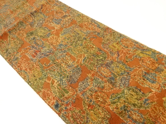 JAPANESE KIMONO / VINTAGE NAGOYA OBI / TSUMUGI / CARRIAGE